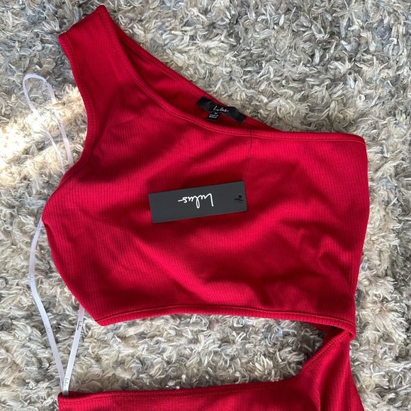 Lulu’s red, ribbed, cut out, midi dress with slit - Picture 2 of 7